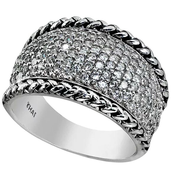 Macy’s Cubic Zirconia Sterling Silver Pave Statement Ring size 7 - Picture 1 of 7